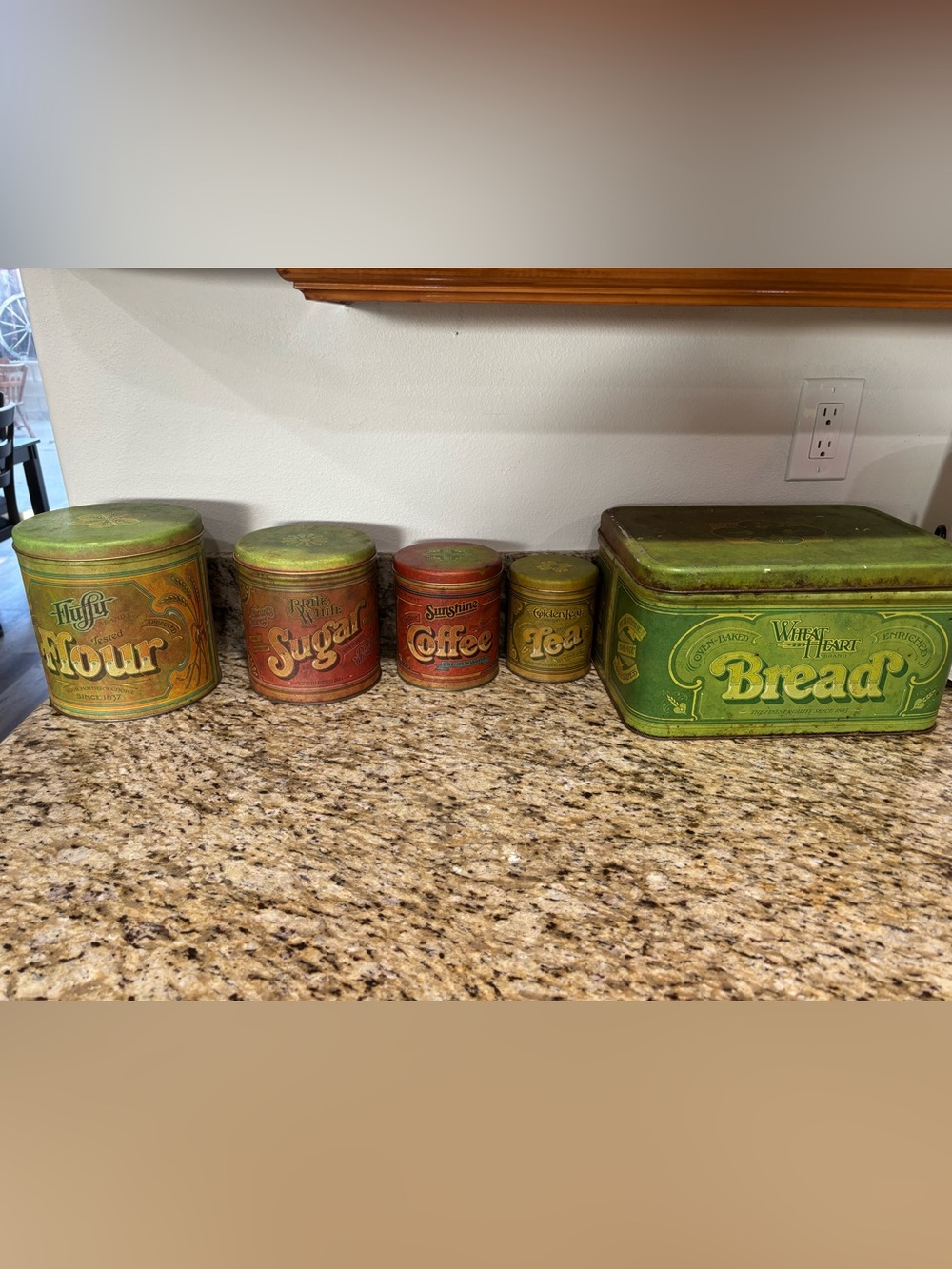 Vintage-Style Green Bread & Kitchen Canister Set - Flour, Sugar, Coffee, Tea